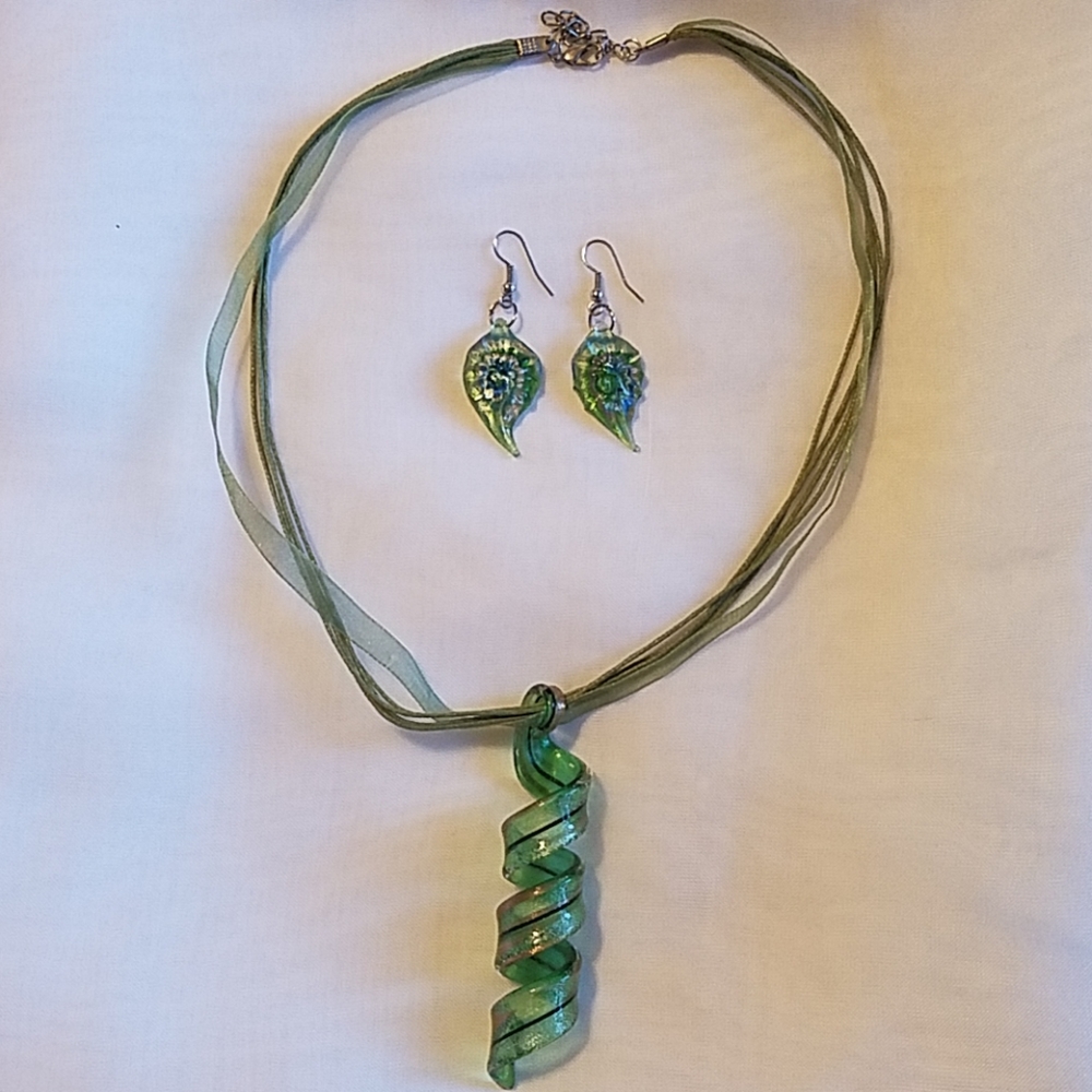 Glass Necklace and Earrings Set